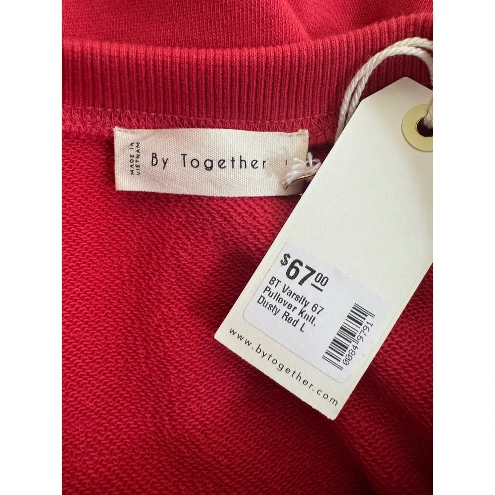 By Together Varsity 67 Pullover Knit Sweater Dusty Red Womens Large NEW